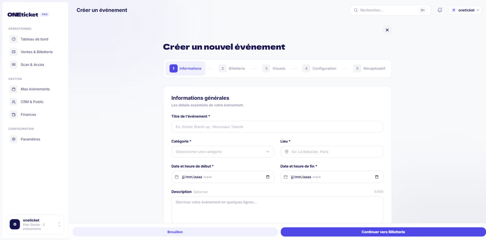 Créer un événement OneTicket